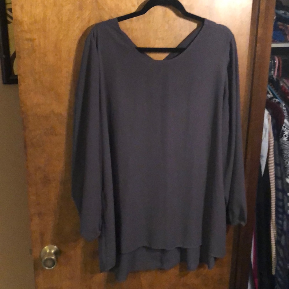 Grey hi-low tunic with cross-cross back